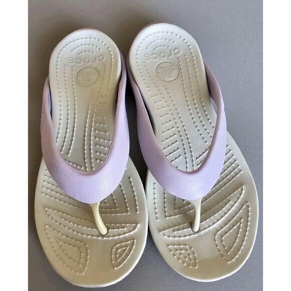 Crocs Athens Sz 9 Gray & Purple Flip Flops Comfort Active Waterproof Sandals - Picture 1 of 4